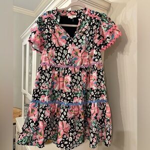 Floral Dress in Pink and Black w/ ric rac trim